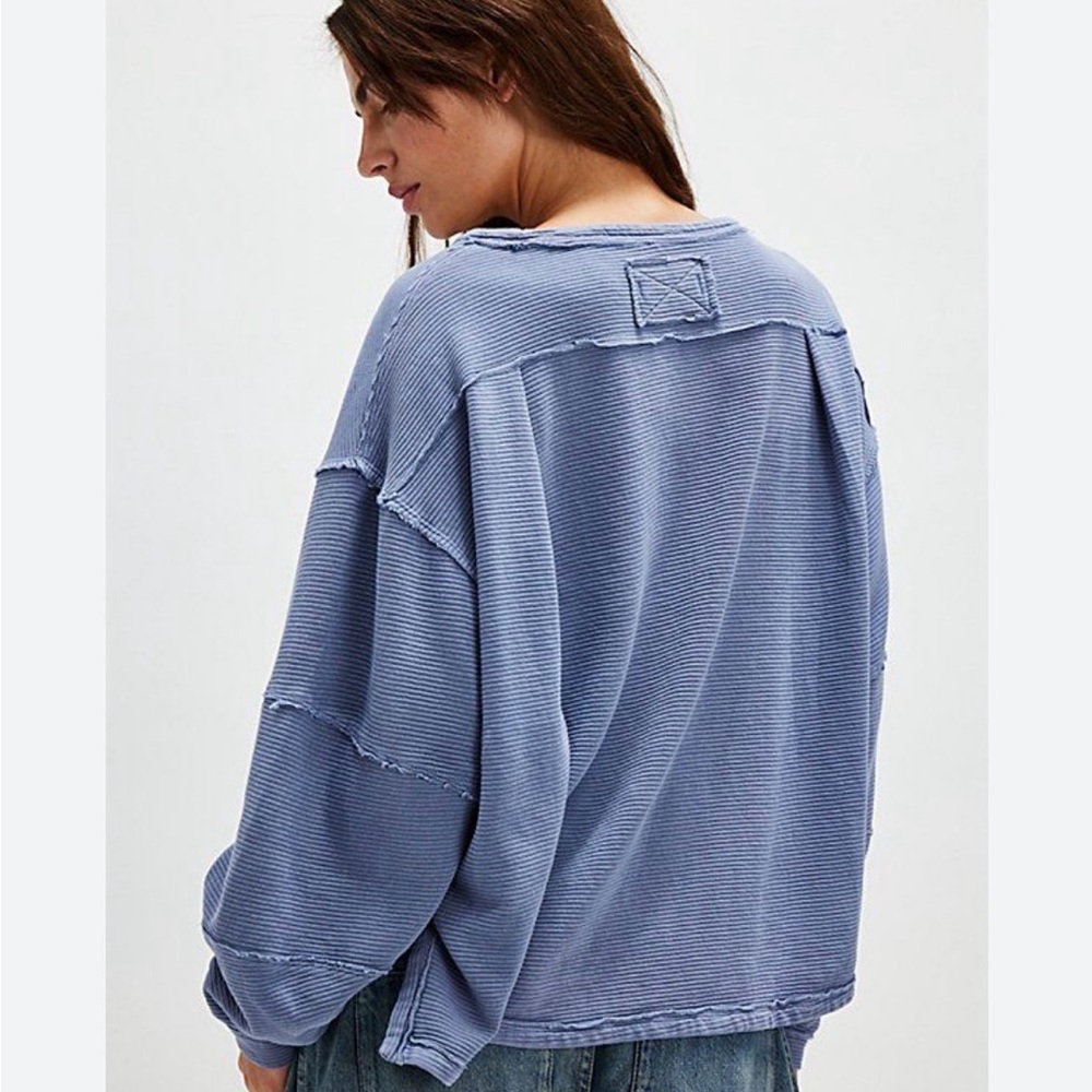 We The Free Ribbed Blue Top